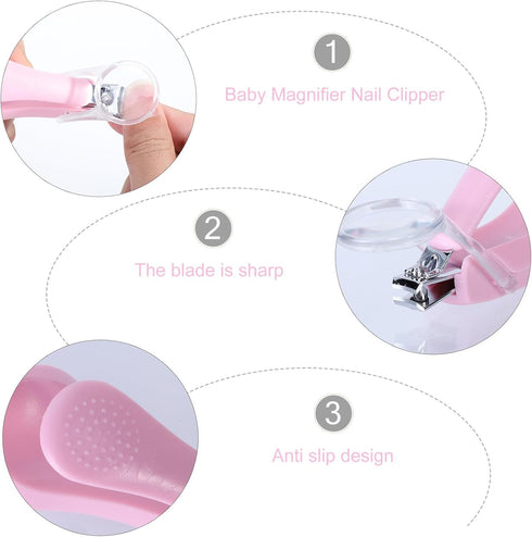 Trimming Beaupretty Nail Care Clipper with Magnifier for Infants, Fingernail and Toenail Clipper in Pink and Blue, Safe