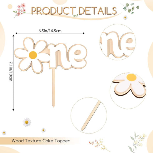 1st Daisy Birthday Decorations Highchair Pink Floral High Chair Banner Boho Flower One Wooden Cake Topper for Pastel