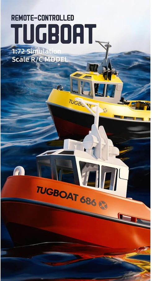 1/72 2.4Ghz RC Boat, RC Tugboat for Pools and Lakes, High-Speed Remote Control Boat Ship with Low Battery Reminder