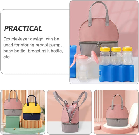 BESPORTBLE Portable Insulated Breast Milk Storage Bag for Nursing Moms, Gray Pink Milk Bottle Cooler Tote with Thermal