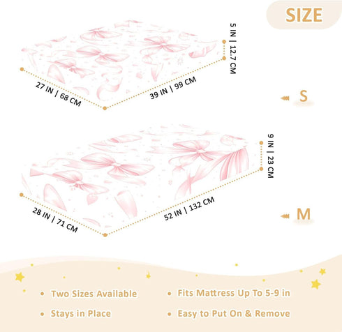CZXW 52" 28" Bows Watercolor Pink Crib Sheets Fitted x Natural Cotton Soft & Breathable for Baby Crib Mattress