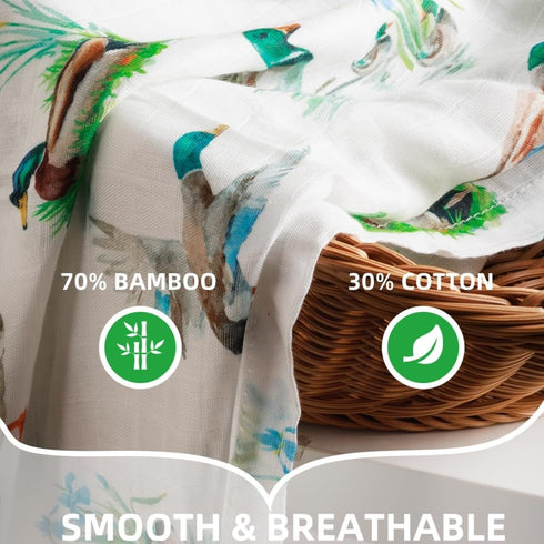 REZIPO 2 Pack 70% 30% 47 47 Inches Mallard Duck Muslin Swaddle Blankets Bamboo Cotton Breathable Receiving Blankets