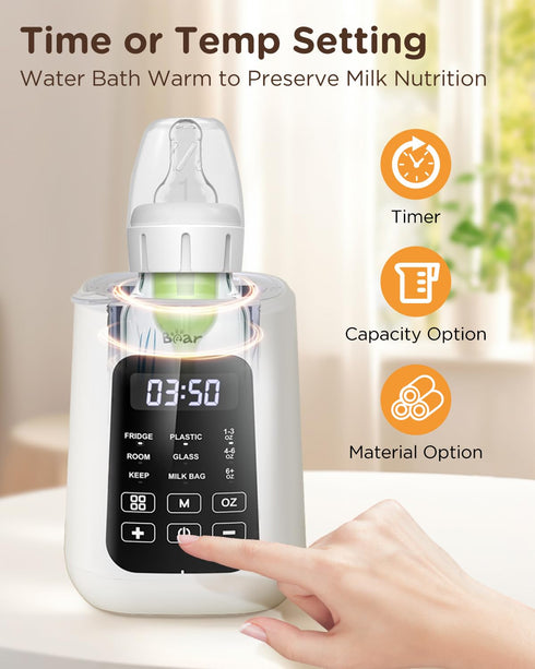 Bear Baby Bottle Warmer, Milk Warmer Breastmilk Bag Formula Fast Warming for New Born Baby Bottles, with Time Temp