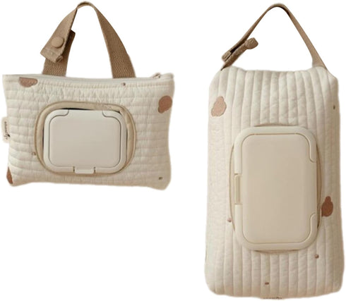 BLULILY Embroidered Bear Stroller Wet Wipe Pouches Portable Baby Wipe Holder Embroidery Baby