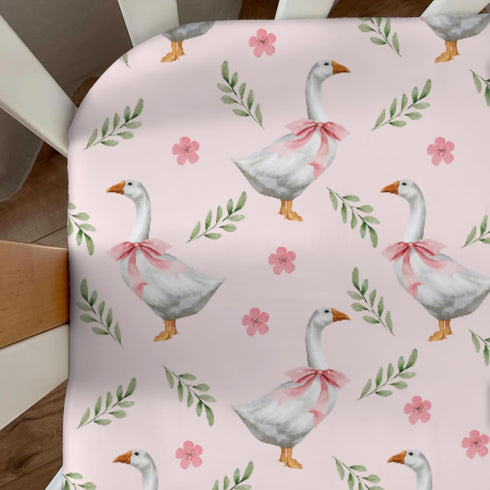 Cstdyfrv 28x52 Cute Geese Boho Floral Baby Crib Sheets Farmhouse Geese Pink Bows Toddler Bedding Bed Sheets Farm Animal