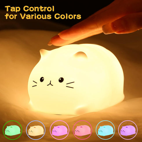 3 Tremdwoto Cat Night Light for Kids,Cute Colorful Night Light Baby Girl Squishy Night Lights Lamp Hour Timer Kitty
