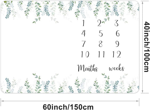 CSFOTO Baby Milestone Blanket 60''x40'', Eucalyptus Leaves Newborn Photography Props Blanket for Boy & Girl