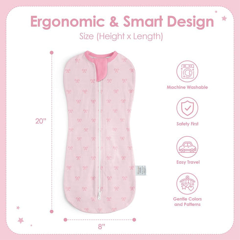 0-2 Pack 2) Baby Swaddle Months, Cotton Arm-In Zipper Sleep Sack, Wearable Blankets Wrap for Newborn Infant Girls (Bow