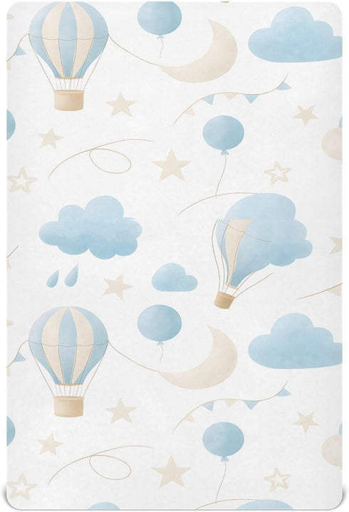 CEBUGI Stretchy Crib Sheet for Baby Boy Girl,Hot Air Balloon Portable Mini Fitted