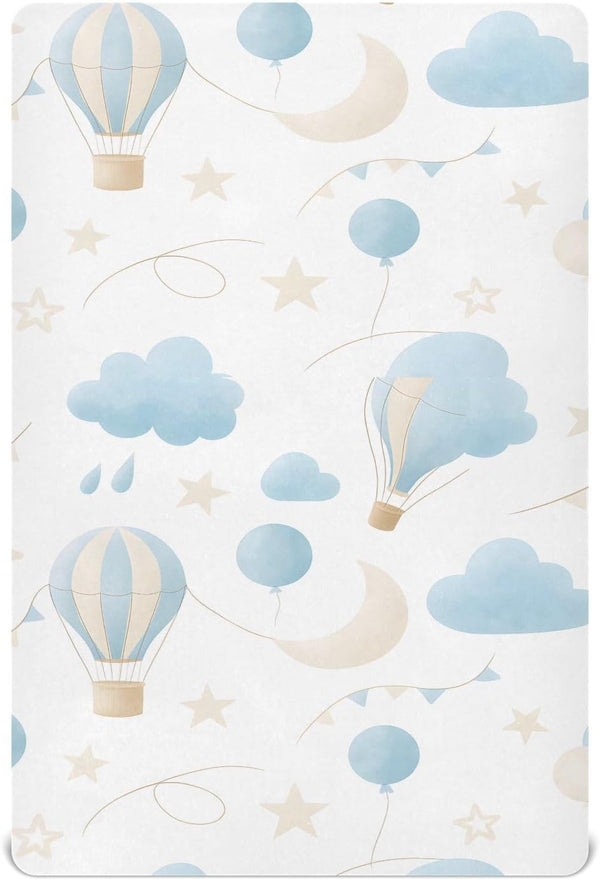 CEBUGI Stretchy Crib Sheet for Baby Boy Girl,Hot Air Balloon Portable Mini Fitted