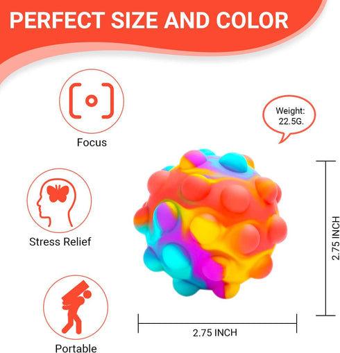 RadBizz Push Pop Bubble Fidget Sensory Toy Ball for Autism, Stress, Anxiety Relief for Kids and Adults, Multicolor