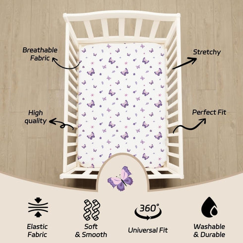 FIGEPO 4 Pack (Pack Butterfly Baby Crib Sheets for Baby Girls Purple Crib Fitted Sheets for Standard Size Crib