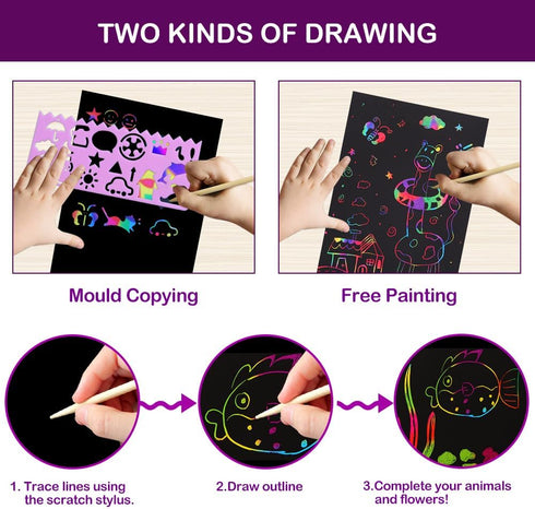 60 Set FUNNYB&G Rainbow Scratch Paper Art for Kids - Pcs Magic Rainbow Scratch Paper Off Scratch Easter Crafts Arts