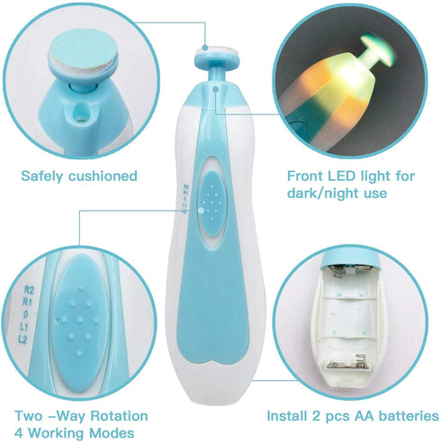 Baby Nail Trimmer File with Light, Safe Electric Nail Clippers Kit for Newborn Infant Toddler Kids Care