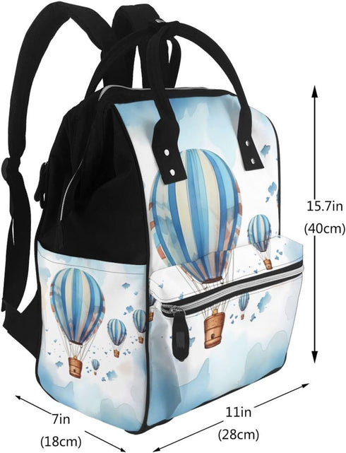 HCBPWVQA Backpack Daypacks Backpack Mommy Blue Hot Air Balloon Diaper Bag with Changing Pad and Pacifier Holder
