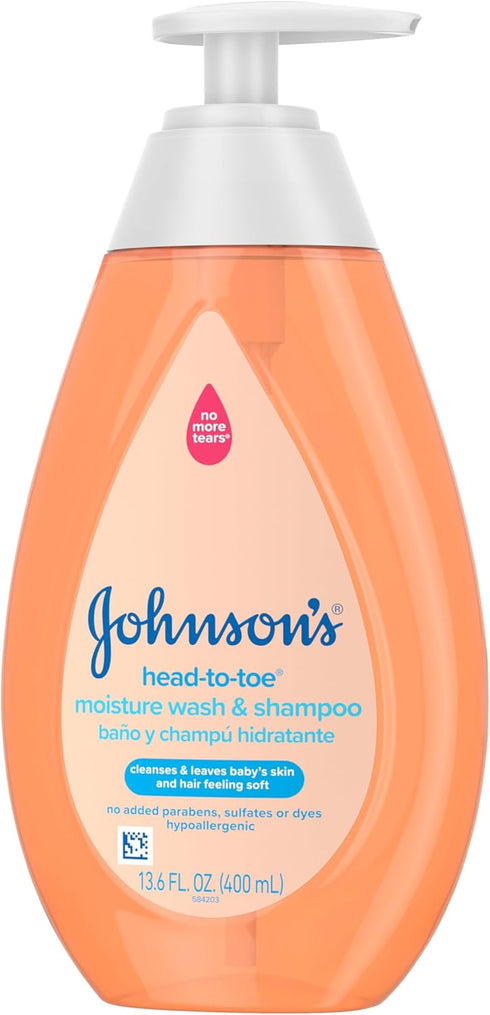 13.6 oz Johnson's Baby Head-To-Toe Wash & Shampoo, Tear-Free, Moisturizing Body Wash, Baby Essentials, Baby Wash