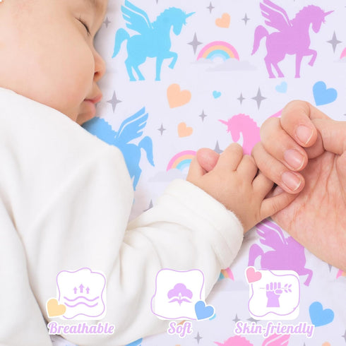 100% 52" 28" Unicorn Fitted Crib Sheet - Soft Microfiber, x Crib Mattress Sheet, Breathable & Hypoallergenic Baby
