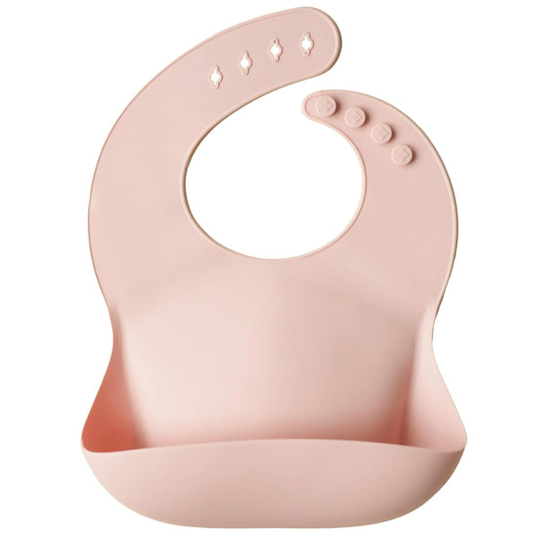 mushie Adjustable Fit Silicone Baby Bib | Waterproof Bibs (Blush)