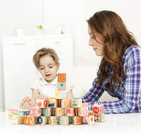 Joqutoys ABC Wooden Building Blocks for Toddlers 1-3, 26 PCS Alphabet & Number Stacking Blocks