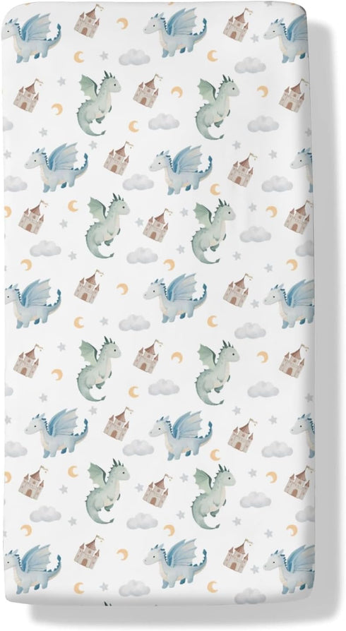 Cstdyfrv Cute Baby Dragons Castle Crib Sheets Watercolor Fairytale Dragon Moon Stars Soft