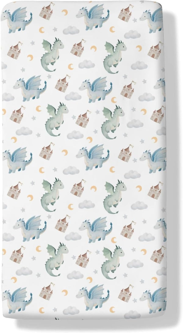 Cstdyfrv Cute Baby Dragons Castle Crib Sheets Watercolor Fairytale Dragon Moon Stars Soft