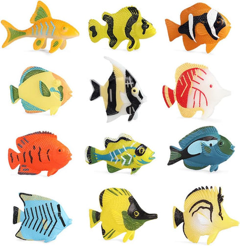 RCOMG 24PCS Tropical Fish Toys Set, Plastic Sea Creatures Figurines, Educational Ocean Animal Figures for Kids Party