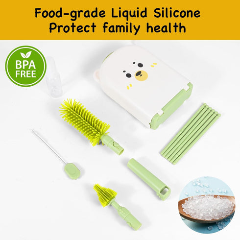 Lijroavy Kit7-in-1 Set Travel Baby Bottle Cleaner Baby Bottle Brush for Travel and Home, All-in-One Baby Bottle Washing