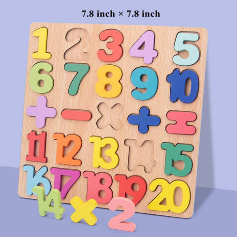 Wooden Puzzles for Toddlers, Alphabet Puzzle and Number Puzzle, Preschool Educational Learning Toys with Chunky Wood