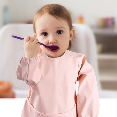 SPINFOX 2 Pack 6-24 Baby Smock for Eating, Mess Proof Baby Bib, Waterproof Toddler Baby Feeding Bibs Shirt for Girl