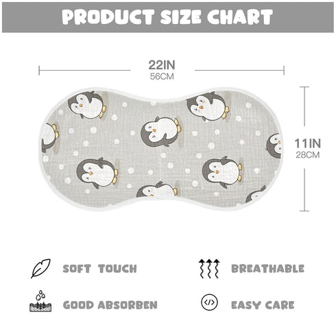 Set 1, 11 x22 Inch Kigai Cute Cartoon Penguin Muslin Baby Burp Cloths, Large Absorbent Cotton Muslin Burp Cloths
