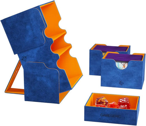 Gamegenic Stronghold 200+ XL Convertible Deck Box - Double-Sleeved Card Storage with Accessories Drawer, Blue/Orange