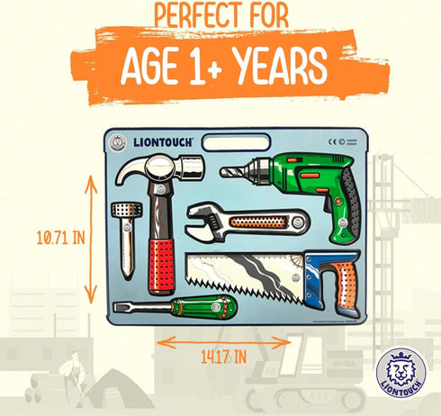 Set 1 Hammer, Liontouch - Tool Play for Toddler Boys Year up | Safe Foam Sheet with A Toy Power Drill, Saw