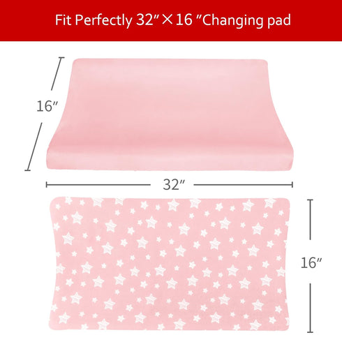 2 Pack, 32"x16" Cozy 2-Pack Changing Pad Cover for Girls Lovely Print Soft Diaper Change Table Sheets, Fit Contoured