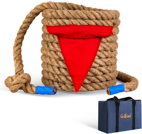 GOTHINK 50 FT Tug of War Rope Set for Kids, Soft Natural Jute Fiber Rope with Red Flag for Outdoor Games
