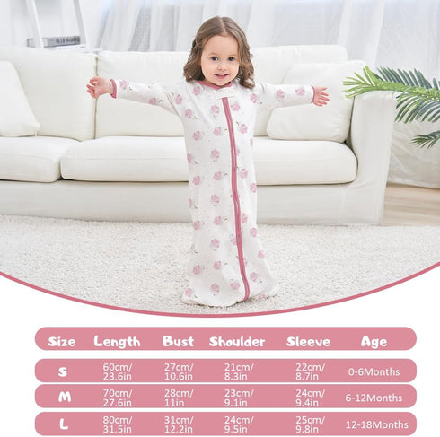 Long Sleeve Sleep Sack, 100% Cotton Baby Sleeping Bag, 0-18 Months, Pink Swan