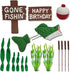 DiDida Fishing Cake Topper Gone fishing Cake with Bass Reed Happy Birthday Sign