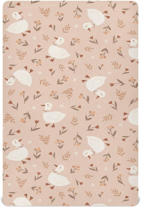 Takiito Cute Goose Flowers Crib Sheet for Boys Girls, Super Soft Breathable Fitted