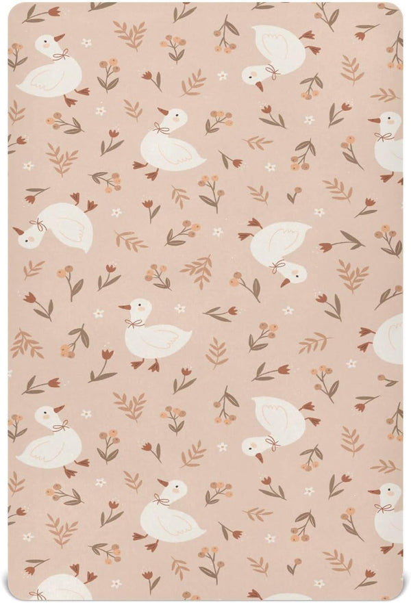 Takiito Cute Goose Flowers Crib Sheet for Boys Girls, Super Soft Breathable Fitted