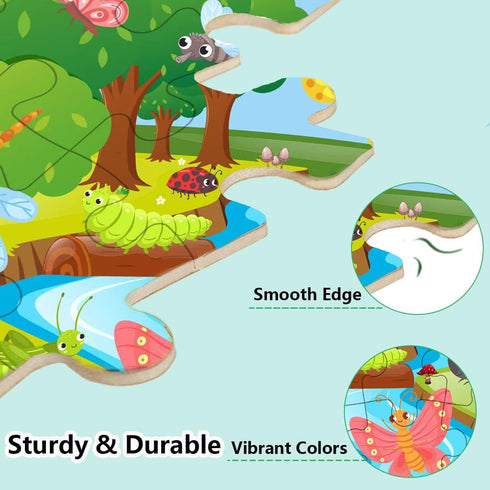 Wooden Jigsaw Puzzles for Kids Ages 3-5, 24-30 Pieces Educational Learning Toys for Boys and Girls
