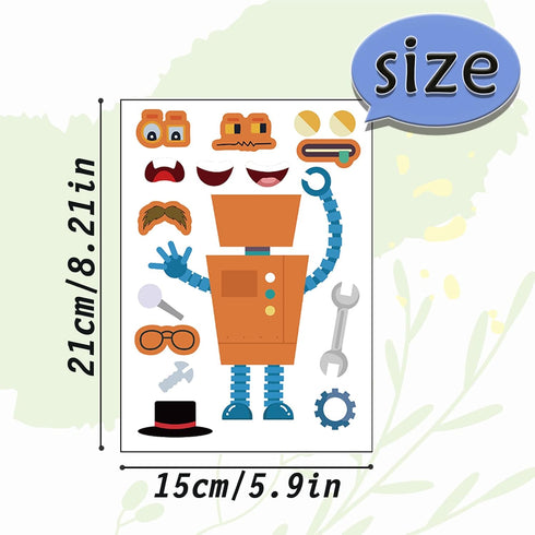 DaiUni 24 8.27''5.9'' Sheets Make Your Own Robot Stickers for Kids Toddlers, Make a Face Stickers for Kids Party Favors