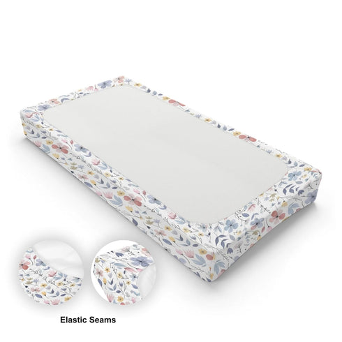 KuphiL10C Summer Girls-16x32 Spring Pastel Flowers Leaves Baby Changing Pad Cover, Unisex Floral Nursery Diaper