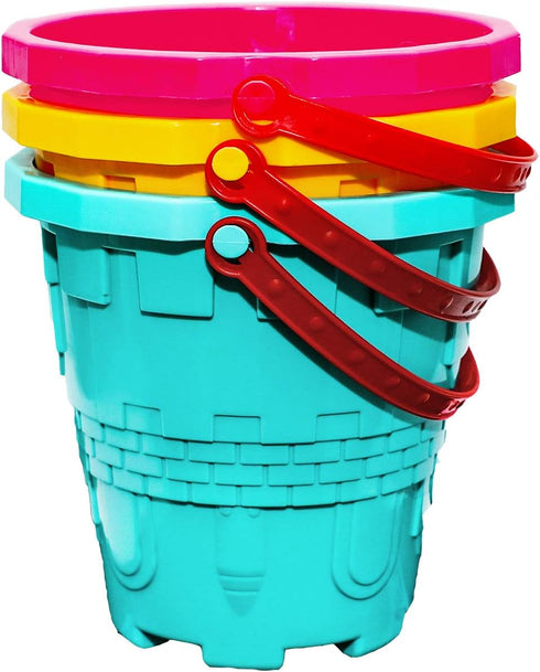 Holady 7.3'' Summer Plastic Beach Castle Mold Buckets, Large Size Sand Bucket Water Bucket for Beach Fun Great Party