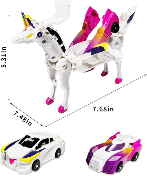 2-Pack, 3-12 Magnetic Collision Transforming Unicorn Car Toys Transformer Cars that Crash into a Unicorn, Gift