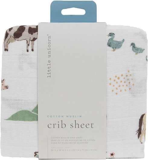 100% Farmyard-Themed Soft Muslin Crib Sheet for Babies | Cotton Fitted Sheet