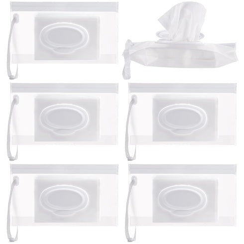 Susimond 6pcs Portable Wet Wipe Dispenser, Refillable Eco-Friendly Holder for Baby Wipes, Travel Container for Strollers