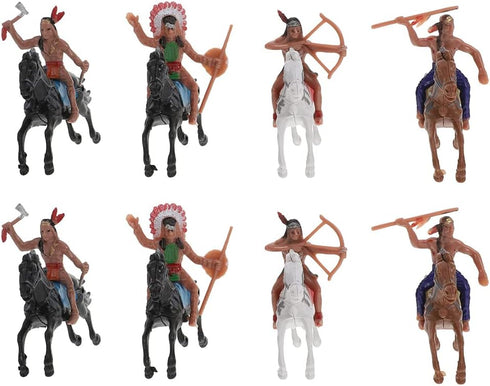 NUOBESTY Indian Model Figures - 8 Pieces Horse Riding Plastic Indians Figurines Playset