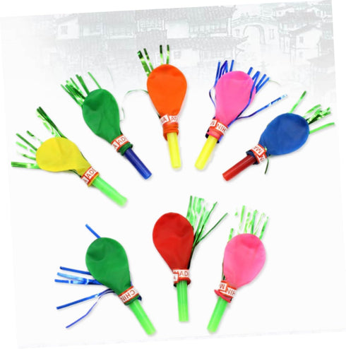 Toyvian Metallic Balloons, 100 Pcs Kids Playset, Musical Blow Outs Party Whistles Noisemaker for Children