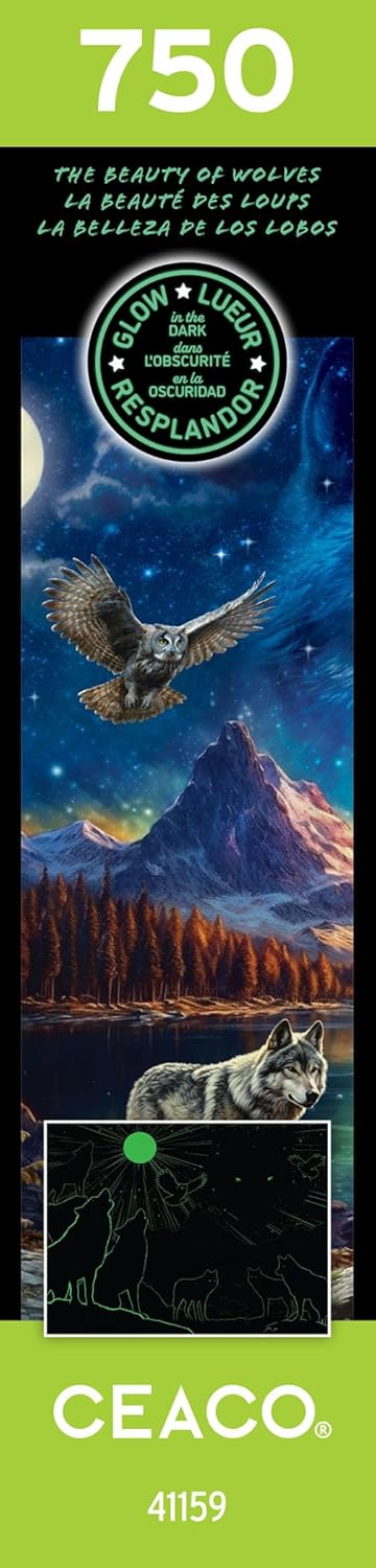 Ceaco Glow in The Dark Jigsaw Puzzle, The Beauty of Wolves, 750 Piece Puzzle for Adults