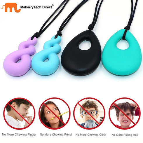 Chew Necklace for Boys and Girls Silicone Chew Toys Teardrop Twist Pendants, Sensory for Autism or Oral Motor Needs (4