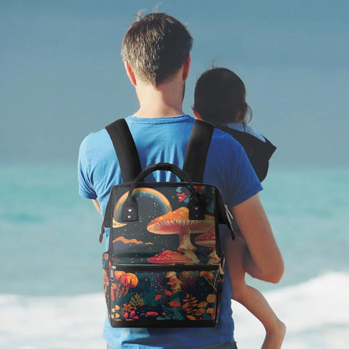 Hsnar Backpack Moon Mushroom Waterproof Diaper Bag Large Capacity Baby Bag with Stroller Straps, Multi-Pocket Diaper